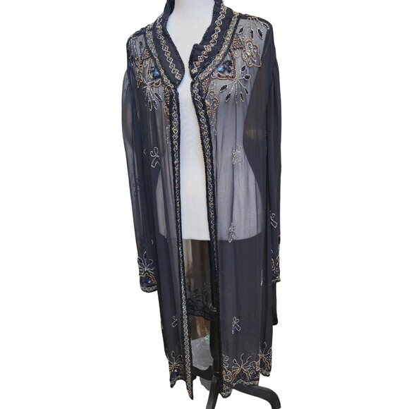 Roaman's Black Sheer Beaded Duster Plus Size 34 - Picture 1 of 8